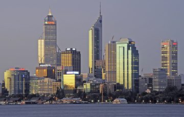 The Perth skyline and the famous Swan River.
