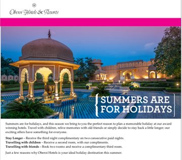 Summers are for Holidays, Oberoi Hotels advertising campaign © Michelle Chaplow