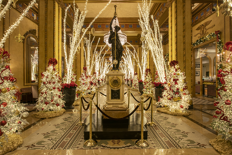 Christmas decorations  in lobby of Roosevelt Hotel New Orleans USA © Michelle Chaplow